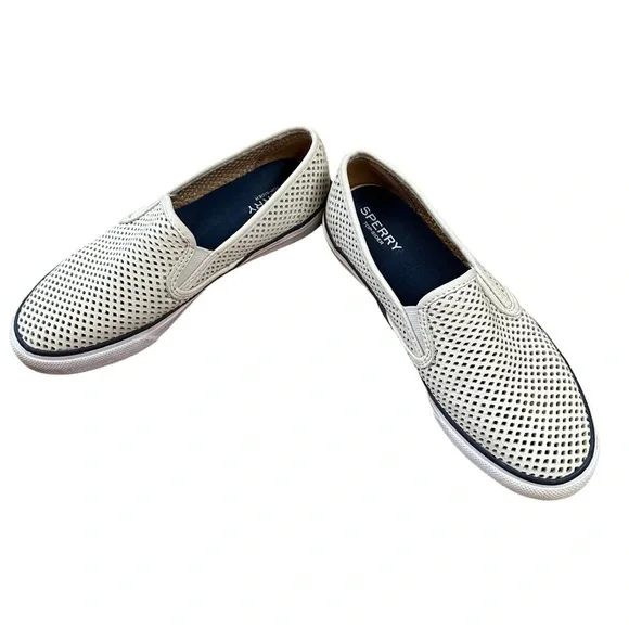 Sperry Seaside Perforated Slip On Boat Shoe in white leather Size 6.5 - Picture 5 of 10